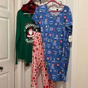 Women’s night shirt, Xmas tee shirt w/scarf &pajama pants size 2X $9